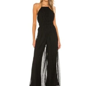 Tularosa Revolve Kendall wide leg Jumpsuit Halter Black Flowy Lined Size XS NWT